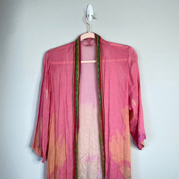 ANTHROPOLOGIE Bl^nk London Kimono Duster Coverup Pink Beach Swim Summer Resort - Picture 3 of 8